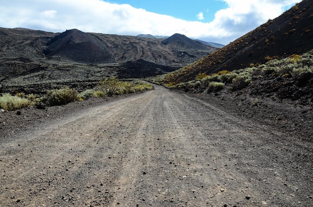 Long Straight Dirt Desert Road desaparece no horizonte.