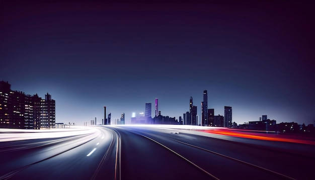 Longa exposição da cidade noturna Trilhas de movimento do carro na estrada Fundo de estrias de luz de velocidade com efeito de luz em movimento rápido desfocado