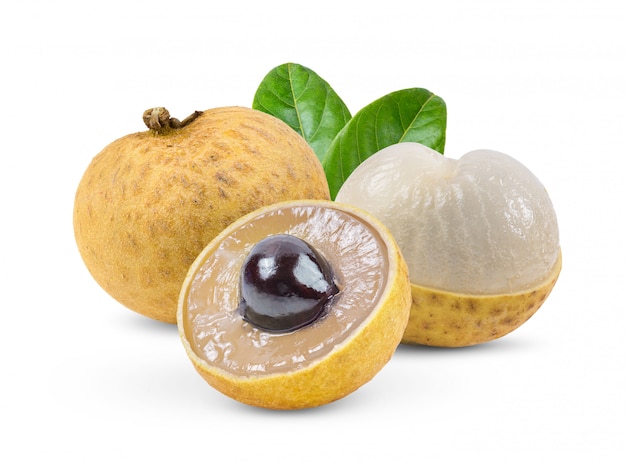 Longan com folhas na parede branca