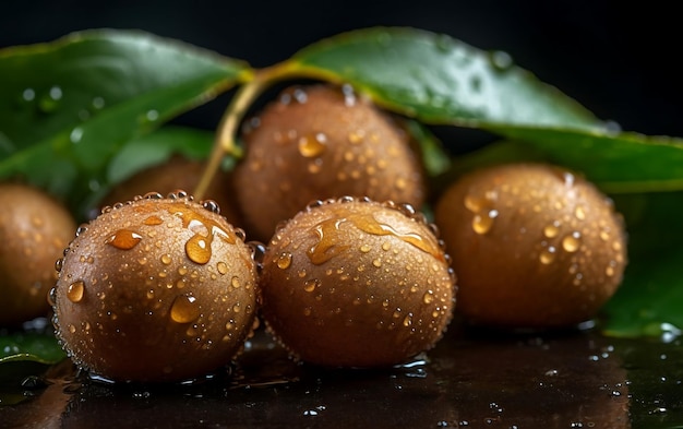 Longan fresco cubierto con gotas de agua