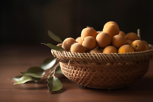 Longans frescos em uma cesta de frutas Longan