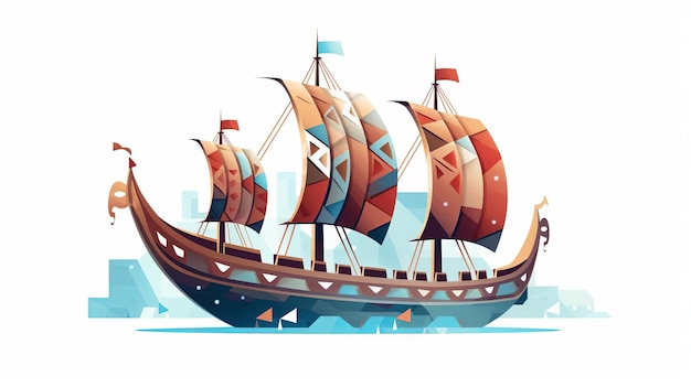 Longship vikings fundo branco geométrico minimalista Generative ai