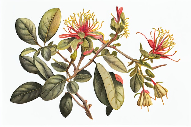 Lonicera Periclymenum Ilustración botánica Madreselvas Ilustración generativa abstracta de IA