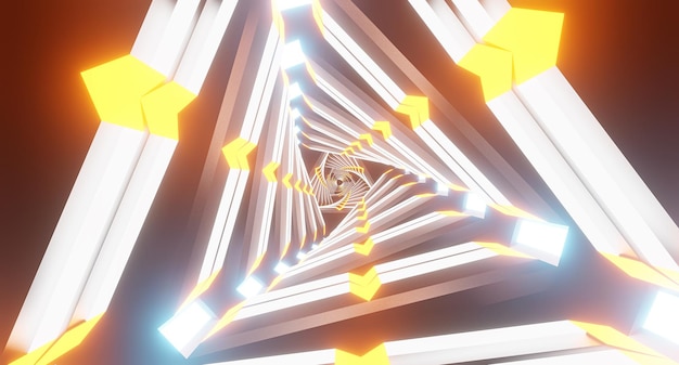 Loop SciFi-Animation Advanced Technology Portal 3D-Rendering VJ-Musik-Loop Triangle Neon Tunnel Loop Abstraktes Fliegen in Moderne Neonbeleuchtung futuristischer Metallkorridor mit Dreiecken