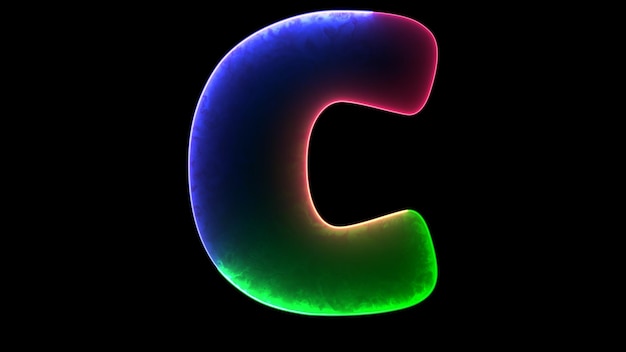 Looping looping letra C alfabeto efeito de néon fundo preto