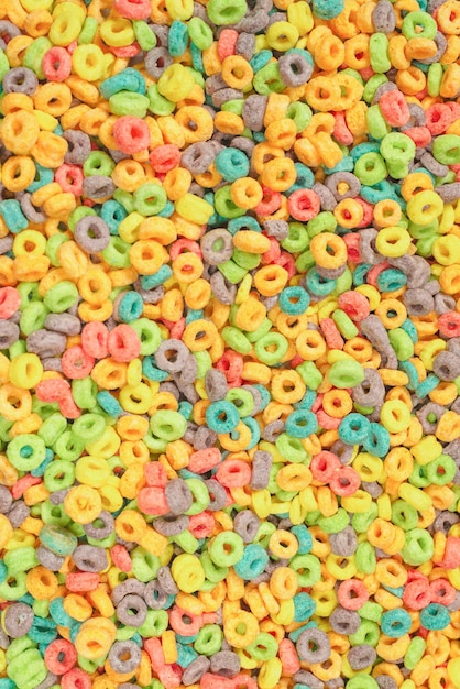 Loops de cereais de flocos multicoloridos doces como pano de fundo