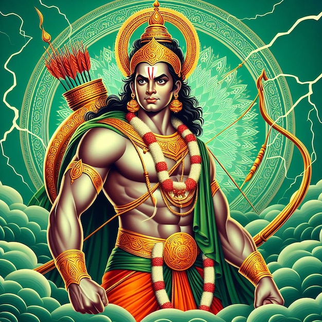 Lora ram deus hindu Ram Navami especial banner de papel de parede 3D ou estilo de cartaz ai gerado