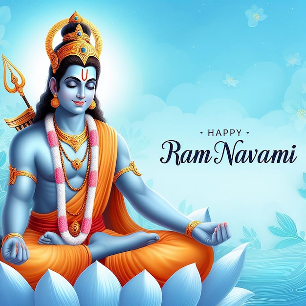 Lora ram deus hindu Ram Navami especial banner de papel de parede 3D ou estilo de cartaz ai gerado