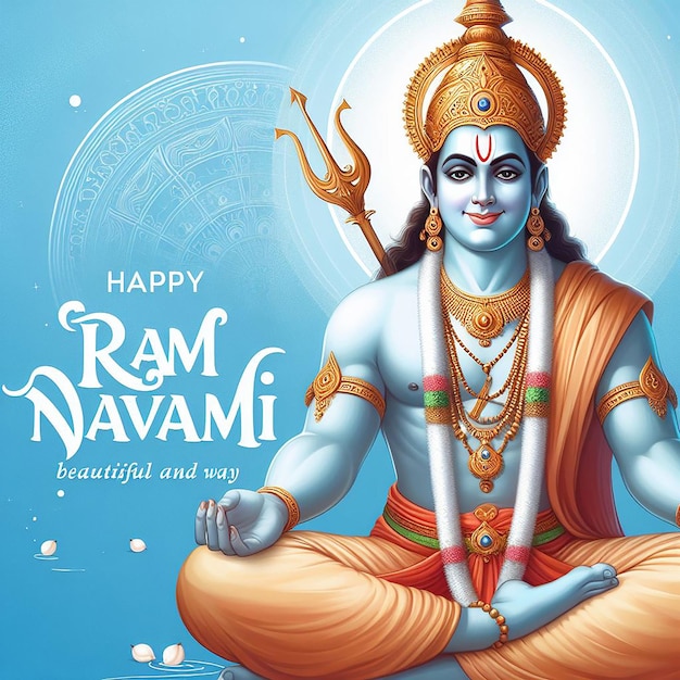 Lora ram deus hindu Ram Navami especial banner de papel de parede 3D ou estilo de cartaz ai gerado