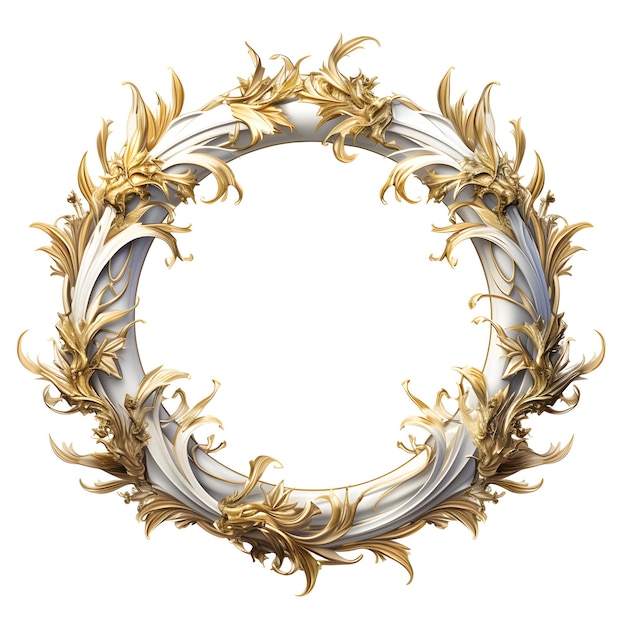 Lorbeerkranz-Rahmen-Logo-Dekoration in glänzender Gold- und Weißfarbe isoliert