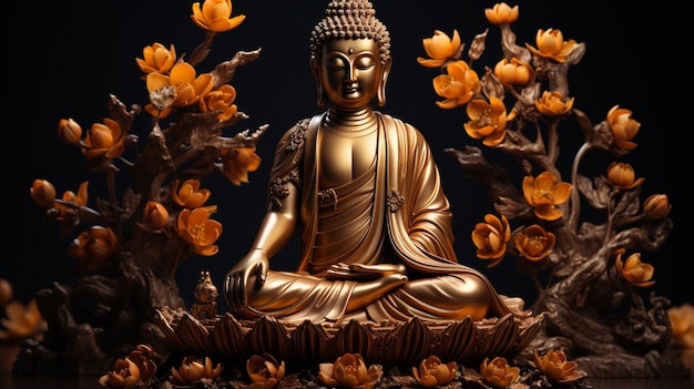 Lord Buddha-Statue auf dunklem Hintergrund