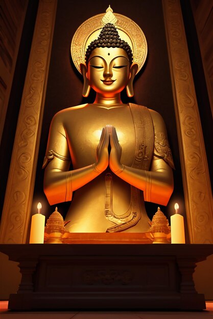 Foto lord buddha statue in goldener farbe