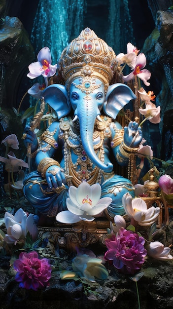 Lord Ganesh con hermosa flor de loto blanco