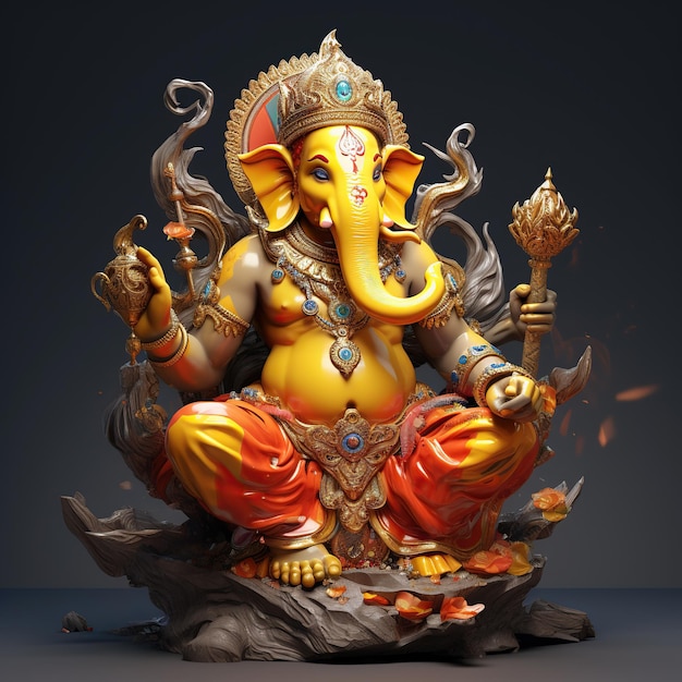 Lord Ganesha é cercado por flores Festival Ganesh Indiano Ganesh Chaturthi Festival