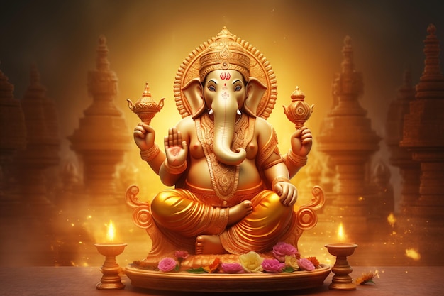 Foto lord ganesha em alta resolução com iluminação dourada