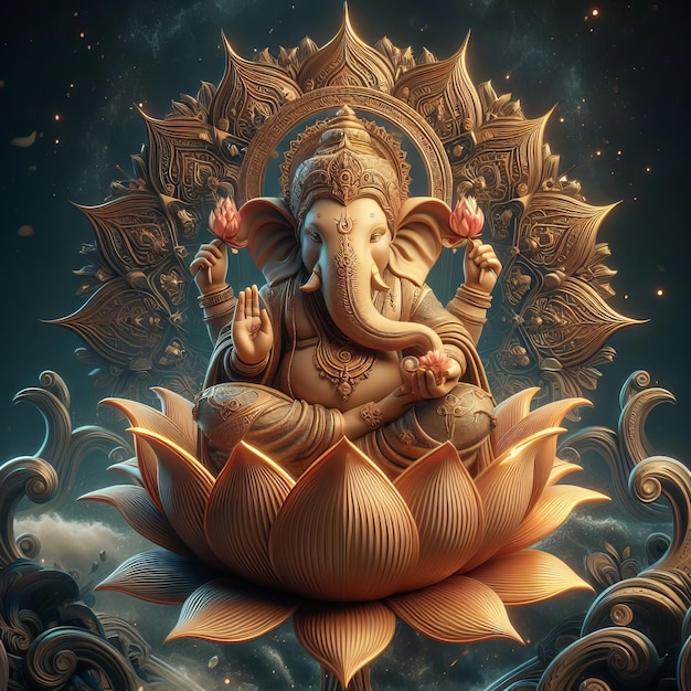 Lord Ganesha mit Lotusblüte im Himmel im Hintergrund