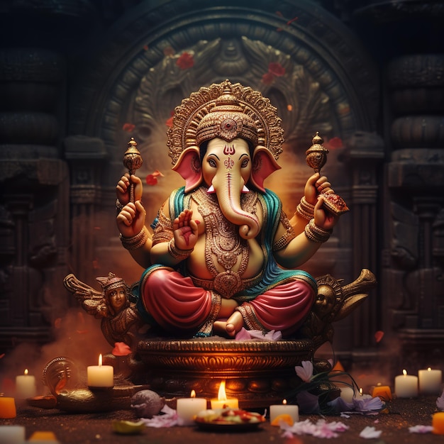 Lord Ganpati em Ganesh Chaturthi background Generative Ai