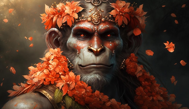 Lord hanuman com rosto de flores fotografia floral clássica imagem arte gerada por IA