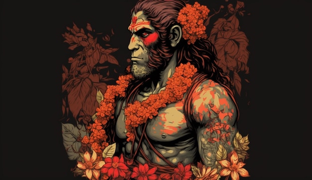 Lord hanuman com rosto de flores fotografia floral clássica imagem arte gerada por IA