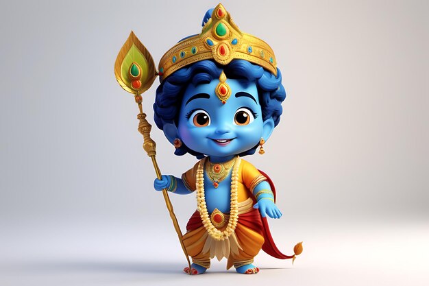 Foto lord krishna 3d süße cartoon-tapete auf weißem hintergrund