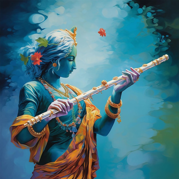 Lord Krishna sosteniendo la flauta