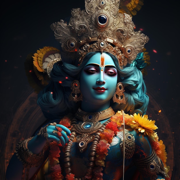 Lord Krishna y tocando la flauta con motivo del festival Janmashtami de la India Ai Generated