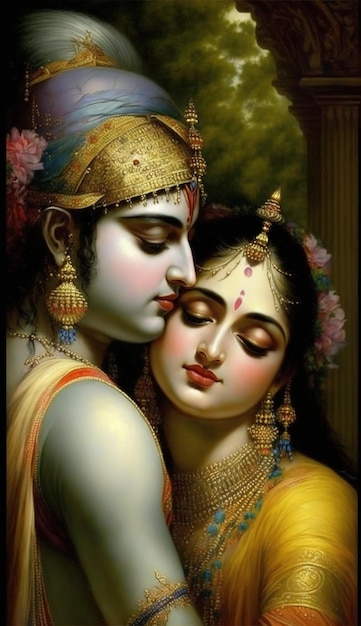 Lord Krishna Wandposter Lord Radha Krishna Digitales Wandposter KI generiert