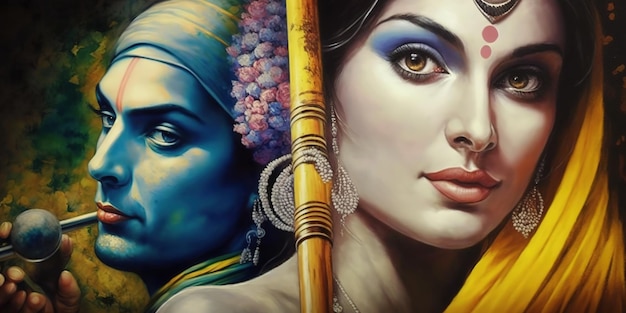 Lord Krishna Wandposter Lord Radha Krishna Digitales Wandposter KI generiert