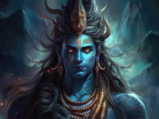 Lord shiva avtar dios de la ilustración de vector hindú sobre fondo oscuro de montaña