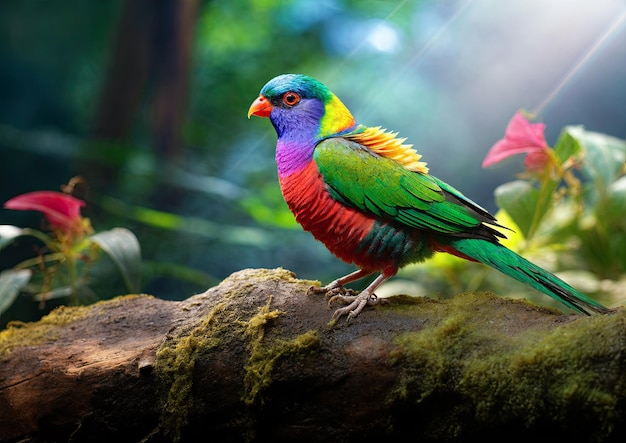 Lorikeet arco-íris na floresta tropical bonito pássaro colorido