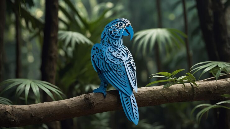 Foto loro azul en el bosque sentado en una rama