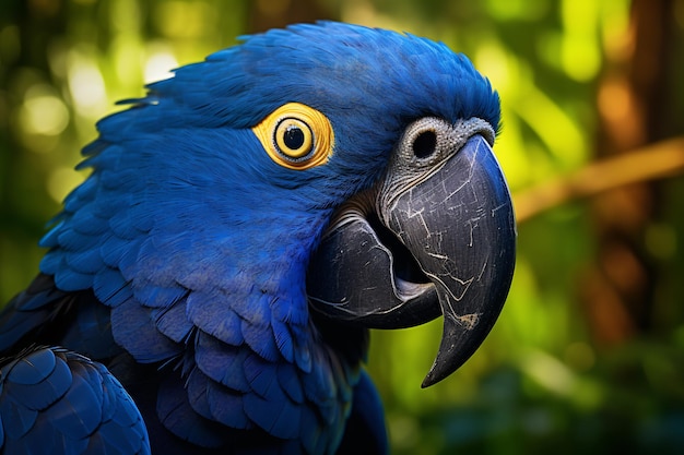 un loro azul con ojos amarillos