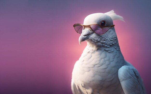 Un loro blanco con gafas de sol y un fondo rosa.