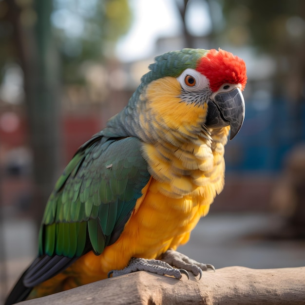 Un loro con cabeza roja y verde se sienta en una rama.