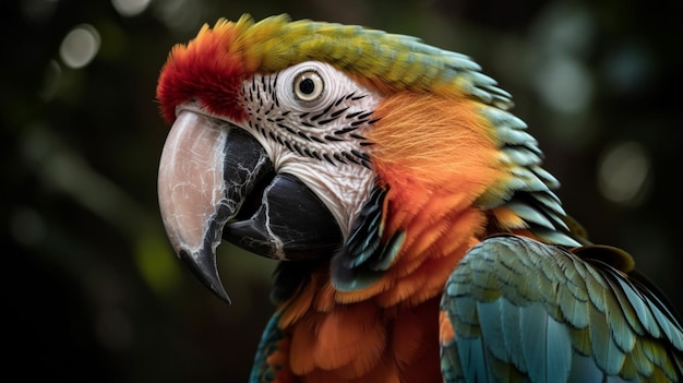 Un loro con cara roja y azul.