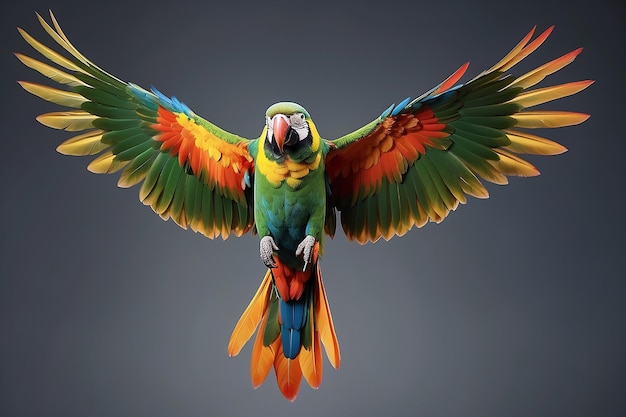 Foto loro de colores brillantes con las alas extendidas
