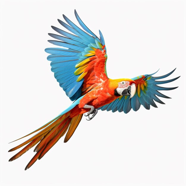 loro de colores brillantes volando en el aire con sus alas extendidas generativo ai