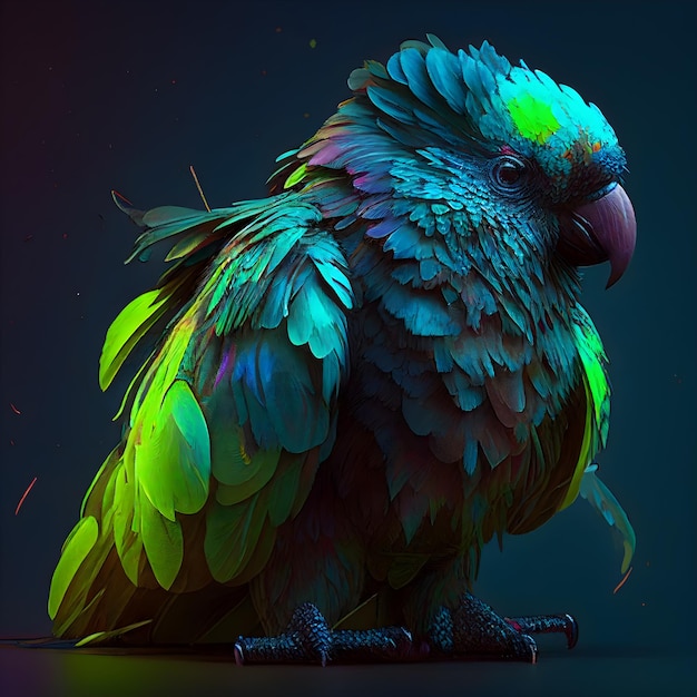 Loro colorido en una ilustración 3D de fondo oscuro