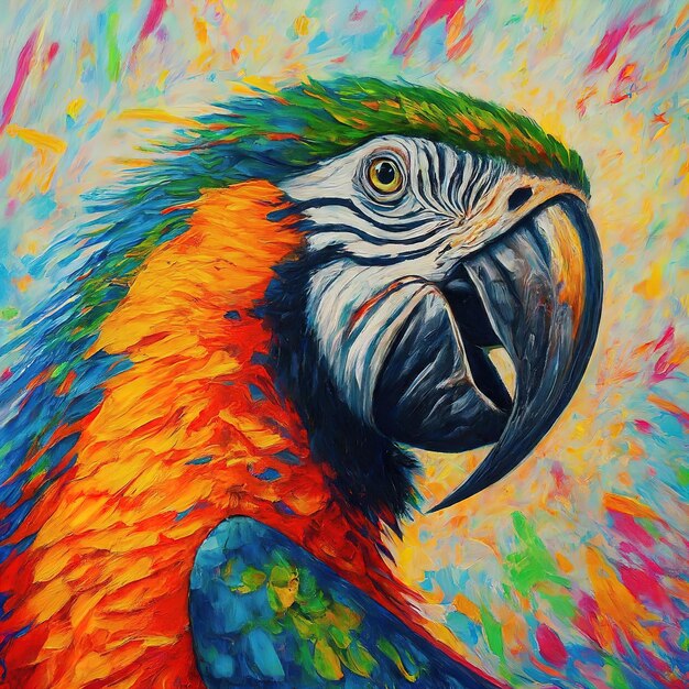 loro colorido en una pintura de fondo de madera