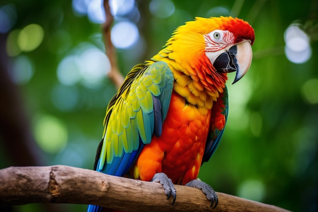 un loro colorido sentado en una rama en un bosque