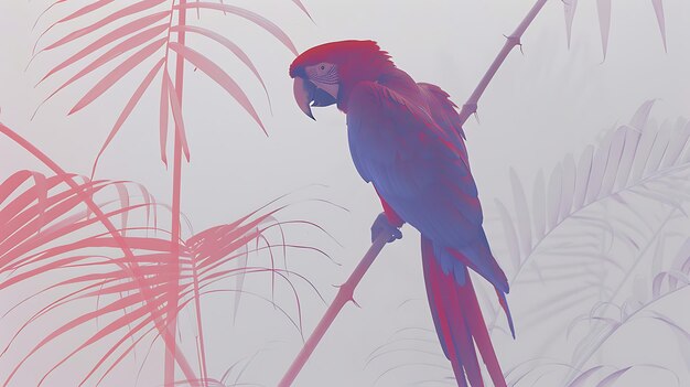 Un loro colorido sentado en una rama contra un telón de fondo abstracto