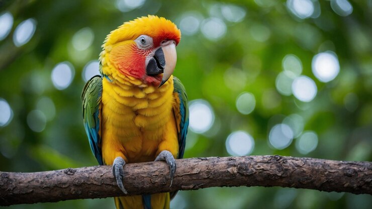un loro colorido se sienta en una rama con el fondo borroso en el fondo