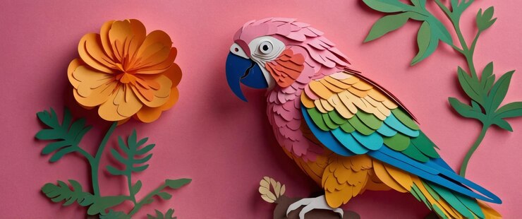 Foto un loro colorido sobre un fondo rosado que muestra las nubes vibrantes de la naturaleza