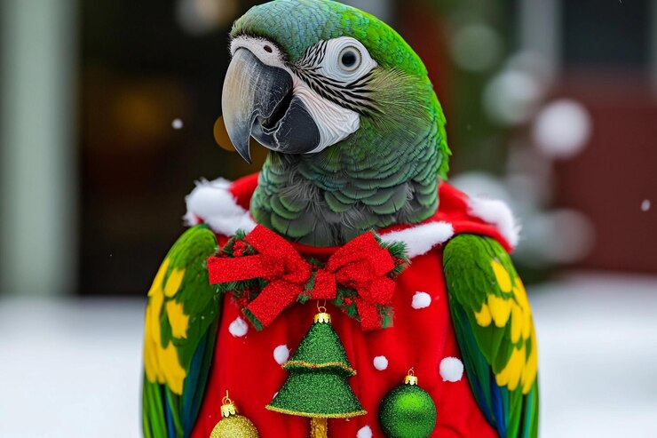 Un loro colorido vestido con trajes festivos celebra la temporada navideña al aire libre AI generativa