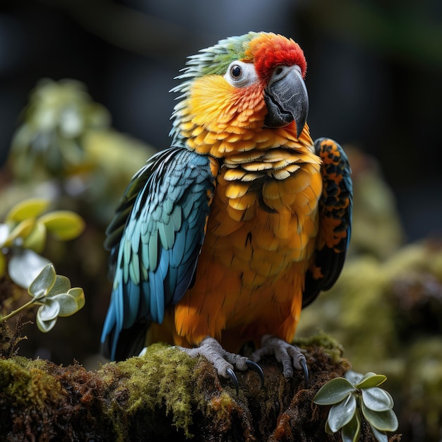 El loro exótico en el follaje de la selva tropical