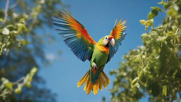 el loro guacamayo azul y amarillo el hermoso pájaro guacamayo