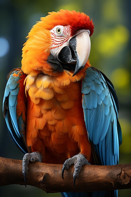 el loro guacamayo está sentado en una rama