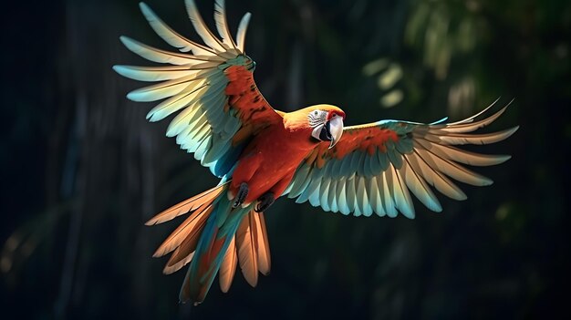 Foto el loro guacamayo volando en la jungla