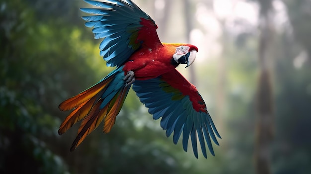 Loro guacamayo en vuelo IA generativa