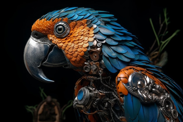 Loro mecánico Steelpunk Arte pájaro Generar Ai